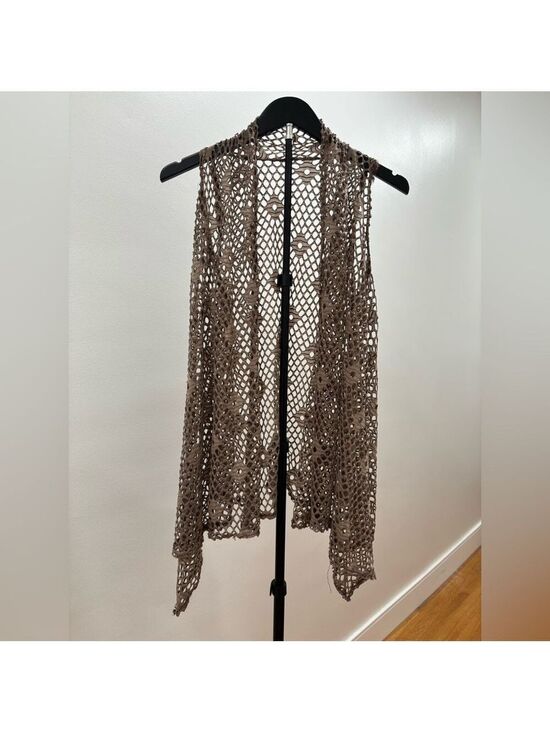 Sweaters - 728. Crochet Open Knit Vest in Taupe